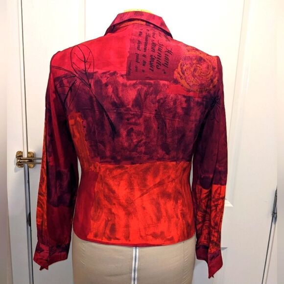 $5 Item! St. Michael Marks & Spencer Size 16 Red Watercolour Floral Blouse - Picture 7 of 10
